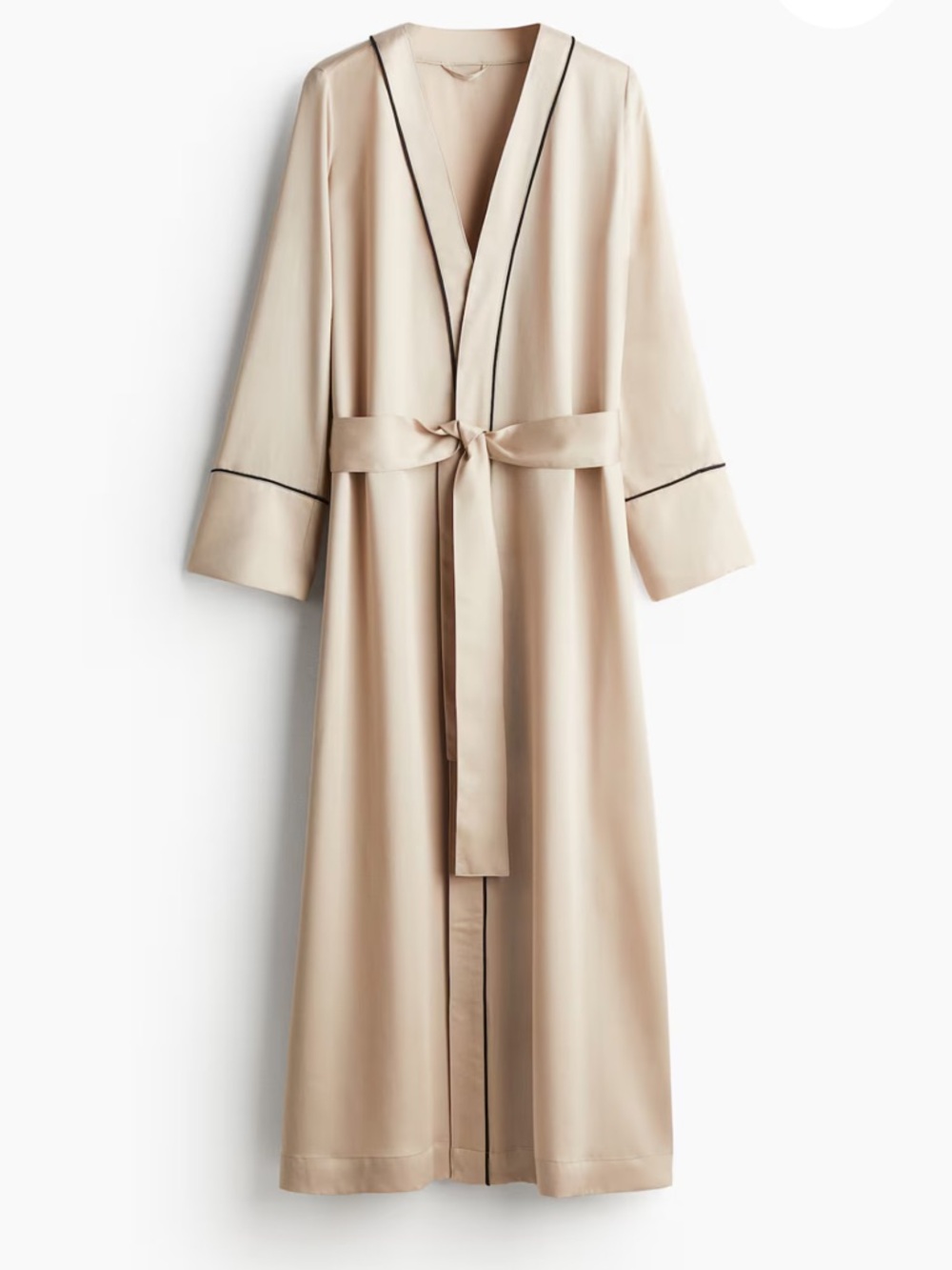 Long Beige Satin-Trim Duster Cardigan